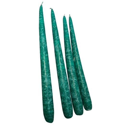 Set 4 Vtg Marbled Green Wax Tapered Candle Sticks 10" Fall Decor - Picture 2 of 5